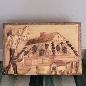 Wooden Carved Wall Art with House Design